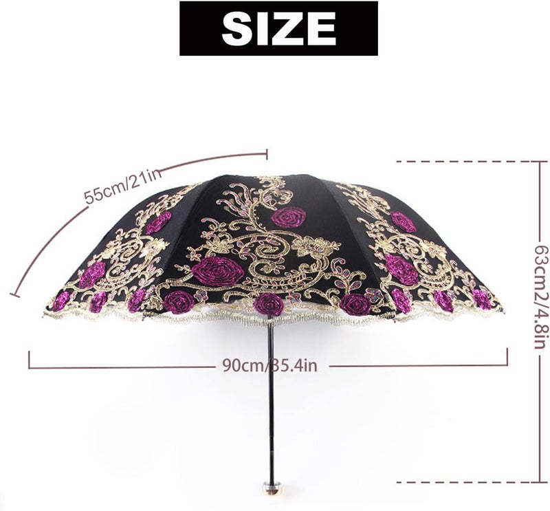 Aikelai Vintage Lace Umbrella, UPF50+ Sun Umbrella, 3D Flower Chinese Embroidery Compact Folding Umbrella for Walking, Wedding, Tea Party,Photo Shooting - Image 5